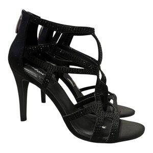 Limelight Black Studded Strappy Cage Heels Stiletto Size 9.5